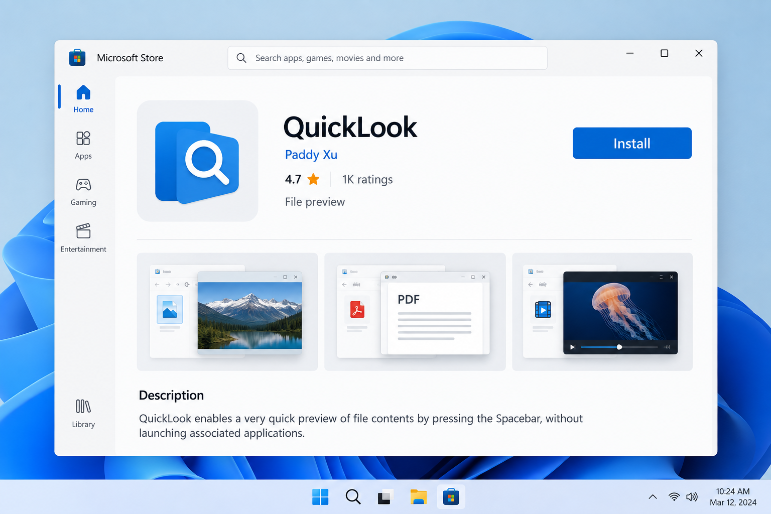 Microsoft Store 中的 QuickLook 应用与发行者