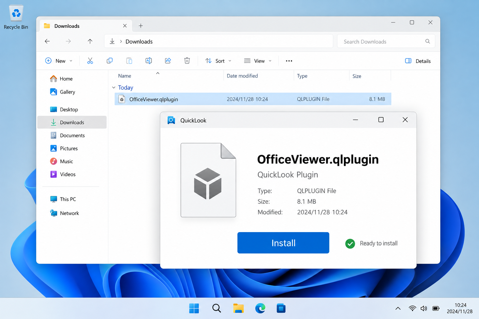 通过 QuickLook 预览窗口安装 OfficeViewer 插件